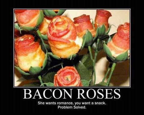 1994 Ford Bronco - A humorous image depicts roses made of bacon, with a caption suggesting a practical solution for romance.