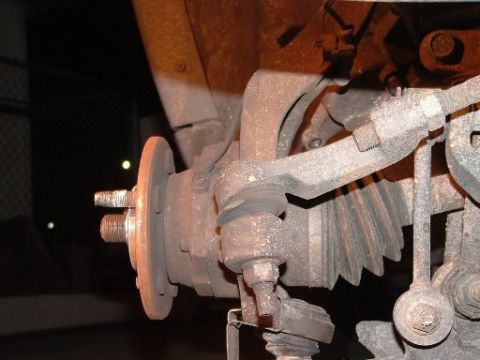 2006 Jeep Liberty - This photo shows the front wheel hub and suspension assembly of a vehicle, not a specific model year.