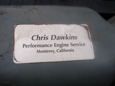 1973 Ford Ranchero - Sticker for Chris Dawkins Performance Engine Service in Monterey, California, likely on an engine component.