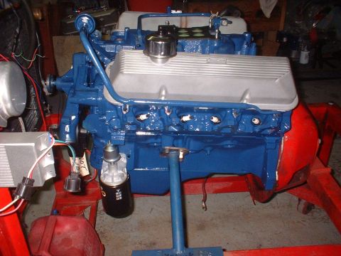 1969 Mercury Cyclone - V8 engine on an engine stand, likely undergoing restoration or rebuild.