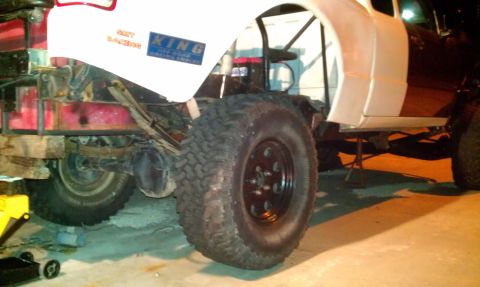 1992 Ford Ranger - Rear axle and suspension components of a Ford Ranger, a KING RACING sticker.