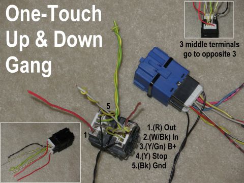 1983 Ford Bronco - To make the modules work for 1-touch up AND down, gang 2 modules as shown. With the modules back-to-back, the 3 middle wires on each module…