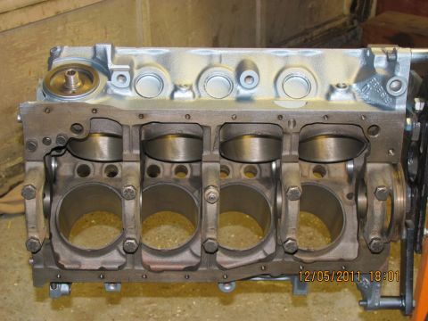 1985 Ford F-150 - Engine block with pistons installed, ready for assembly or rebuild.