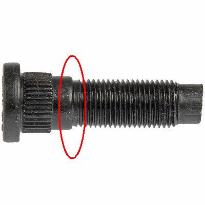 2006 Jeep Liberty - A black wheel stud is shown with a red circle around a smooth section of its shaft.