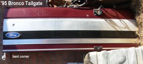 1983 Ford Bronco - SOLD Red '95 Bronco EB Tailgate IF THE IMAGE IS TOO SMALL, click it. This is now stripped to an empty shell. The bottom left corner has a d…