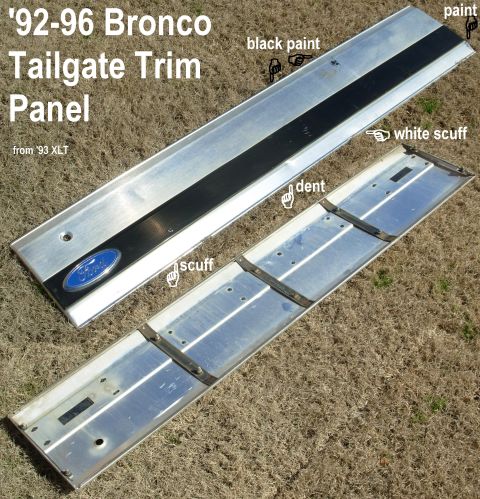 1983 Ford Bronco - '93 Bronco Tailgate Trim Panel (F2TZ98425A34A) with paint, scuffs, & dent IF THE IMAGE IS TOO SMALL, click it. Ships as 68x16x6" @ 14l…