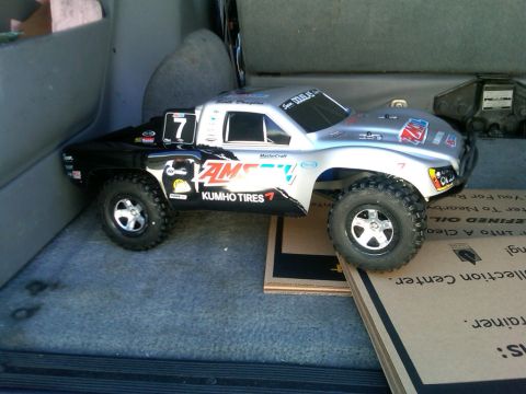 1986 Ford Bronco - This remote control truck is decorated with racing decals and sponsorships.