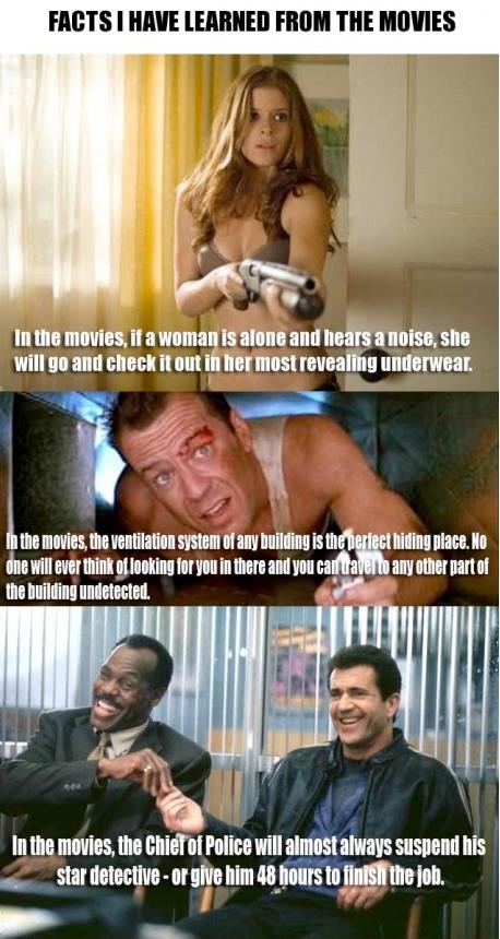 2000 Mercury Grand Marquis - This meme lists common, often unrealistic, tropes found in movies.