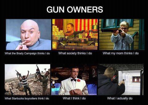 2000 Mercury Grand Marquis - A meme titled 'GUN OWNERS' contrasts various stereotypes and perceptions of gun ownership with the reality of target shooting.