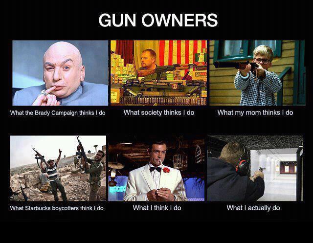 Meme about gun owners showing stereotypes vs. reality