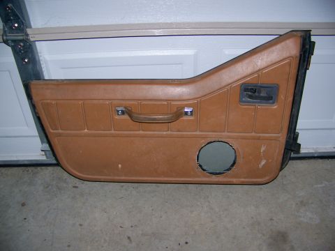 2000 Jeep Wrangler - Brown Jeep door panel with speaker cutout and door handle visible.