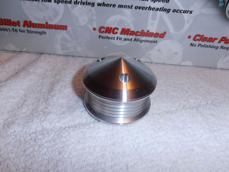 Pulley with "Billet Aluminum" and "CNC Machined" text on box