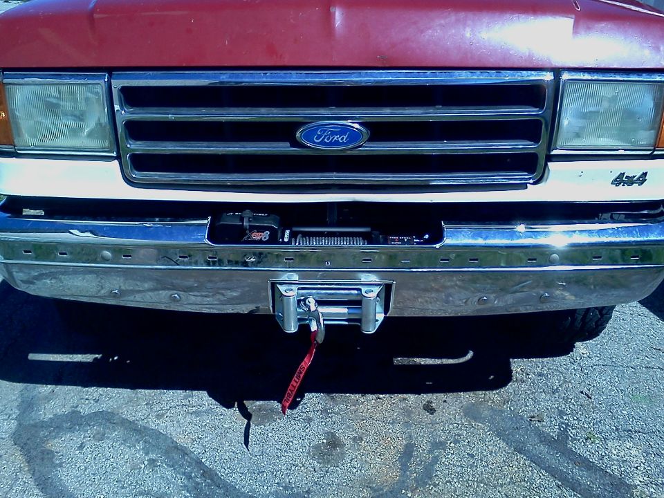 1989 Ford Bronco front end with chrome bumper and winch