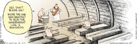 1975 Ford Ranchero - A cartoon shows people in ancient attire inside a structure, with one person speaking in a speech bubble.