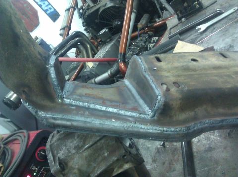 1979 Ford Bronco - Close-up of a custom-welded frame section, likely for a vehicle modification project.