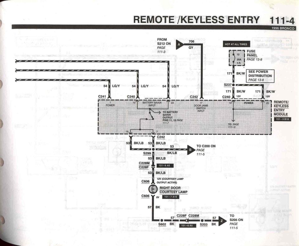 Wiring diagram for 1996 Bronco remote keyless entry page 111-4
