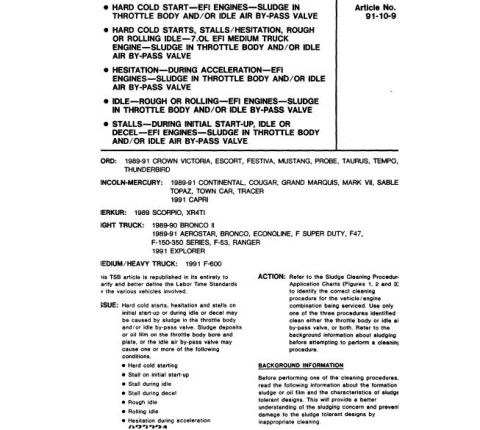 1996 Ford Bronco - Idle Air Control (IAC) Sludge; Poor Idle TSB 91-10-9 for 89-91 Bronco & F Series & many others