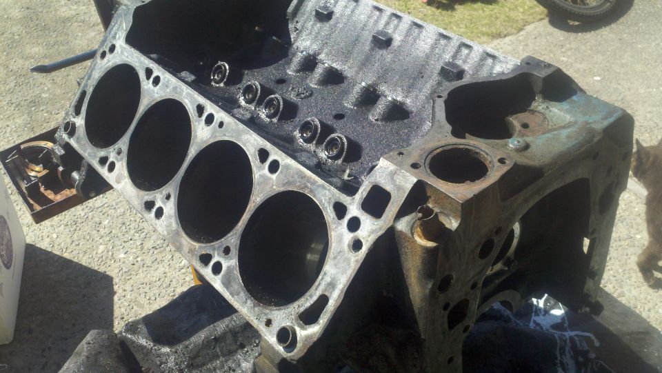 Engine block with cylinder bores visible