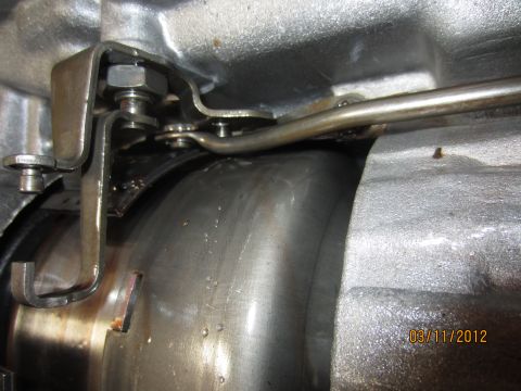 1979 Ford Bronco - Close-up view of transmission linkage and housing, dated 03/11/2012.