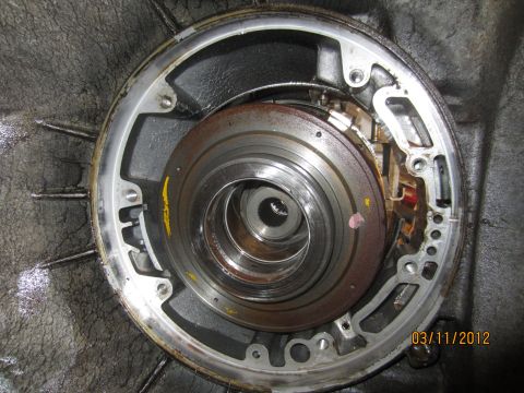 1979 Ford Bronco - Close-up view of a transmission torque converter, showing internal workings and signs of wear.