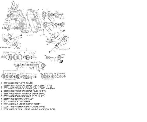 1996 Ford Bronco - Borg Warner 1356 Electric Shift On The Fly (ESOF) & Manual Shift Transfer Case Parts Break-Out Diagram 1 1000183041 BOLT - PTO COVER 2 1356…