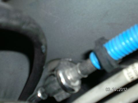 1996 Ford Bronco - Close-up of a fuel fitting with a blue hose, dated 03.14.2012.