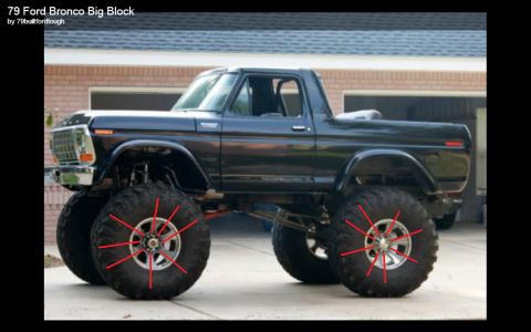2008 Ford F-250 - This heavily modified Ford Bronco features an extreme lift kit and oversized off-road tires.