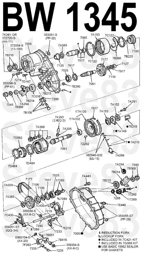 1983 Ford Bronco - Borg-Warner 1345 transfer case (E3TA-7A195-RA) Note that ALL applications use a fixed rear yoke. [url=http://www.supermotors.net/registry/m…