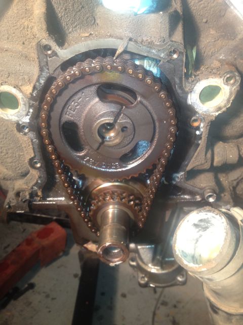 1992 Ford Bronco - Close-up view of engine timing chain and gears, possibly during a rebuild.