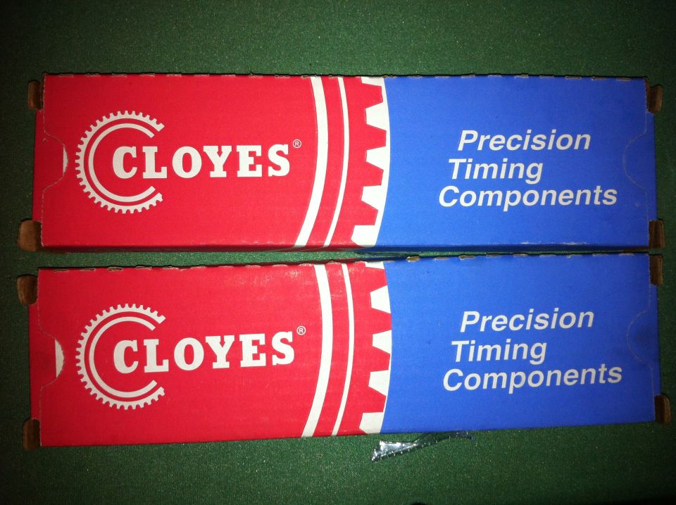 Two red and blue boxes labeled Cloyes Precision Timing Components