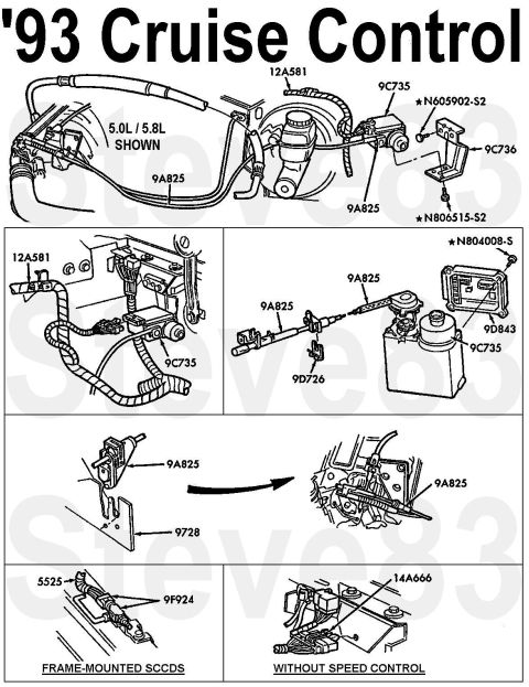 1983 Ford Bronco - '93 Cruise Control System (Electronic Servo) Cable Adjustment 1. Remove cable retaining clip (9D726) from actuator cable at accelerator sha…