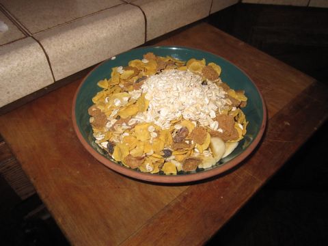 1990 Ford Bronco - A bowl of cereal with various ingredients sits on a wooden surface.