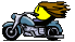 1989 Ford Bronco - A motorcycle is depicted with a Pac-Man character as a passenger, set against a dark background with a yellow moon.