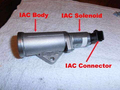 1990 Ford Bronco - A Ford Idle Air Control valve is shown with labels identifying its main components.