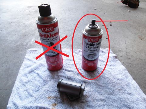 1990 Ford Bronco - CRC Throttle Body & Air-Intake Cleaner can is circled. Another CRC can is marked with a red X.