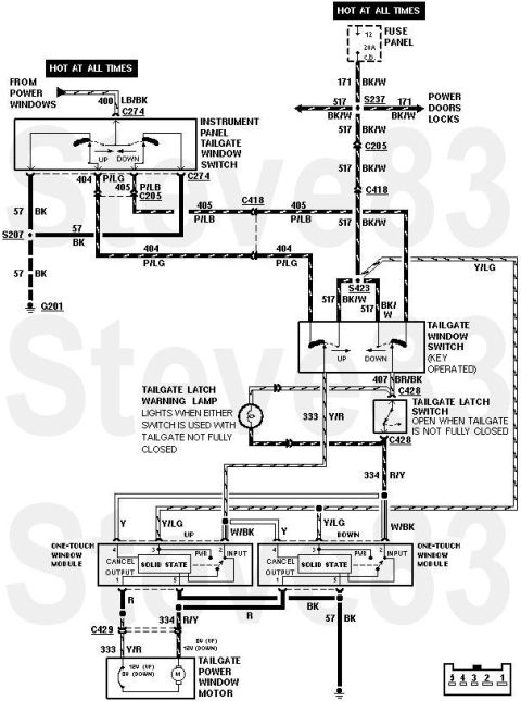 1983 Ford Bronco - Tailgate Window Circuit with One-Touch modules NON-STANDARD WIRING - DO NOT USE THIS DIAGRAM FOR DIAGNOSIS!!! I've decided to ALSO rewire t…