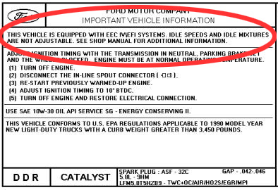 1990 Ford Bronco - This document provides important vehicle information from Ford Motor Company, including details about EEC IV EFI systems and EPA regulation…