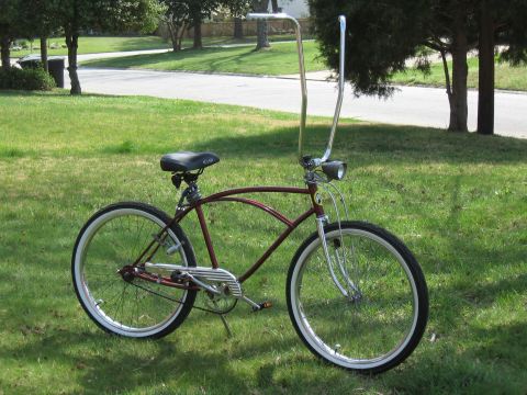 1994 Ford Bronco - A classic cruiser bicycle with a distinctive frame and high handlebars sits on a sunny lawn.