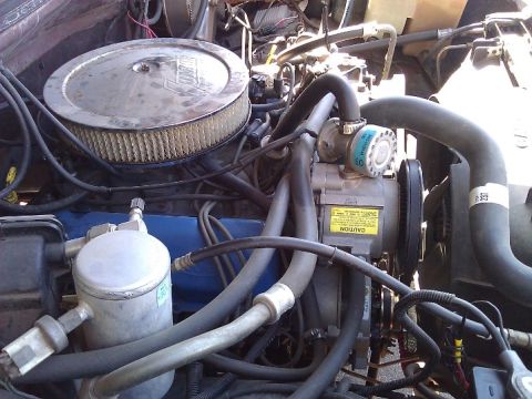 1981 Ford Bronco - Close-up view of the engine compartment, showing various components and wiring.