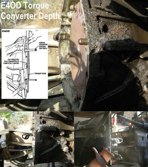 1983 Ford Bronco - E4OD Torque Converter Installation If the torque converter is not FULLY seated before the engine is bolted up, SEVERE damage will occur. Ea…