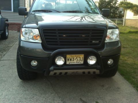 2008 Ford F-150 - This 2008 Ford F-150 features a prominent black grille and a protective bull bar with auxiliary lights.