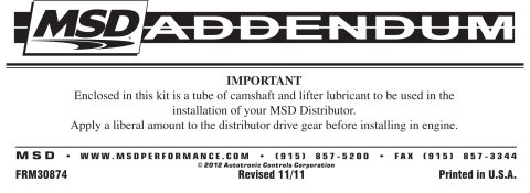 1990 Ford Bronco - MSD Addendum document provides instructions for installing MSD Distributor lubricant.