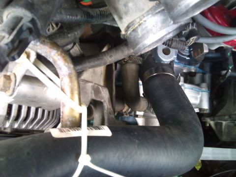 1994 Ford Bronco - A detailed view of various hoses and mechanical parts within a vehicle's engine compartment.
