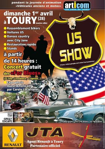 1991 Ford LTD Crown Victoria - Poster advertises a US Show event on April 1st in TOURY, a concert and vintage vehicles.