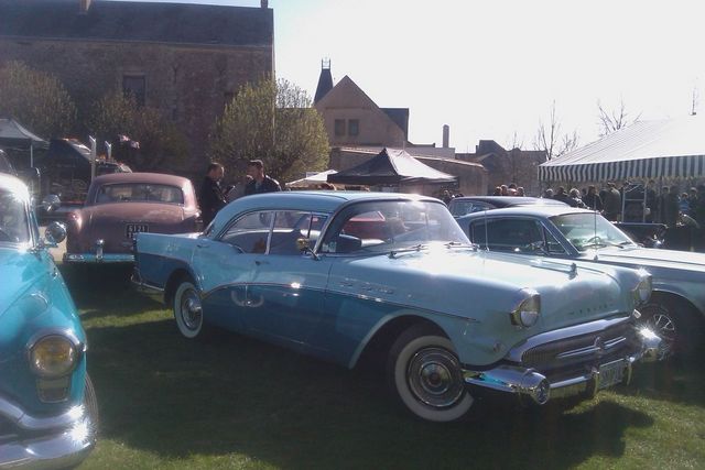 Two-tone blue 1957 Buick Century coupe, 3q front view