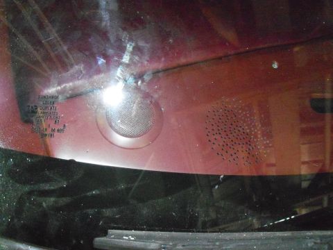 1979 Ford Ranchero - Modified upper dash metal filler panel to windshield. Used drill to perforate the panel and install 3 1/2" midrange underneath, used holesa…