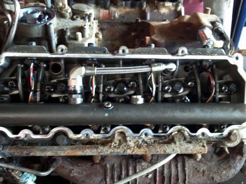 1993 Ford F-150 - Close-up view of an engine's internal components after valve cover removal.