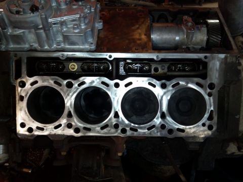1993 Ford F-150 - Close-up view of an engine block, revealing the cylinder bores and internal components.