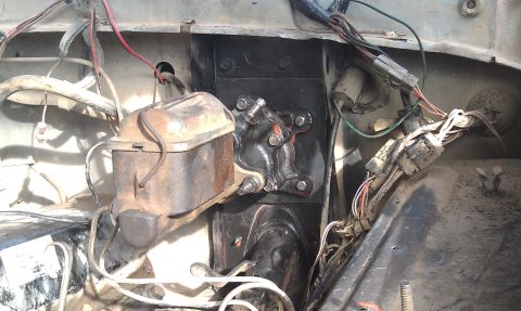 1978 Ford Bronco - Close-up view of the hydroboost brake booster and master cylinder assembly.