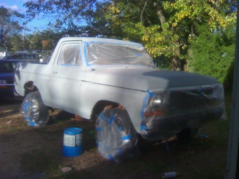 1979 Ford Bronco - This 1979 Ford Bronco is covered in plastic and tape, ready for a fresh coat of paint.